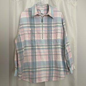 Jones New York Sport Pastel Plaid Cotton Half-Zip Shirt 2X